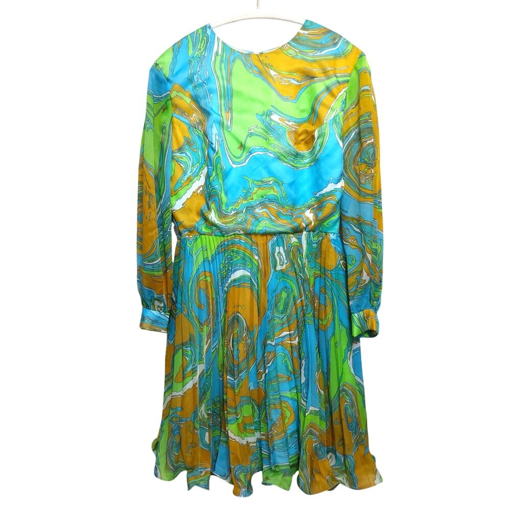 Rare Leo Narducci designer 1960s vibrant marble print dress sz L retro couture